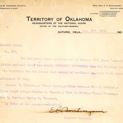 Special Order #108 Headquarters Oklahoma National Guard-1903