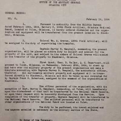General Order #8 Headquarters Oklahoma National Guard-1924