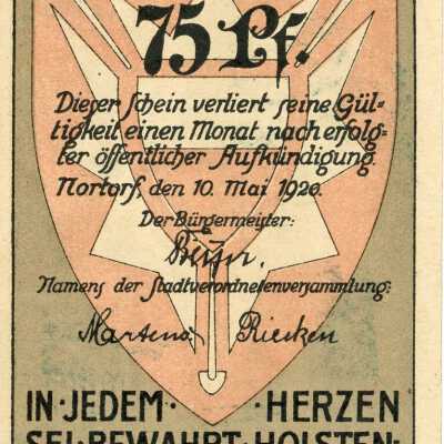 German City of Nortorf Seventy-Five Pfennig Notgeld