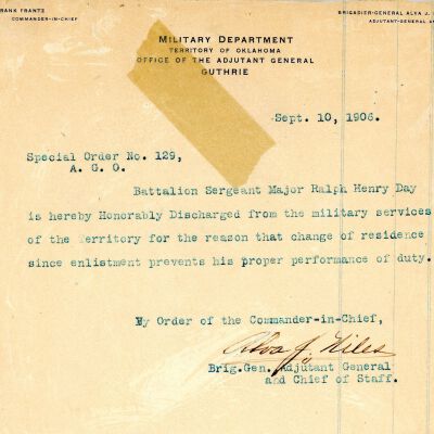 Special Order #129 Headquarters Oklahoma National Guard-1906