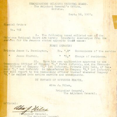 Special Order #76 Headquarters Oklahoma National Guard-1907