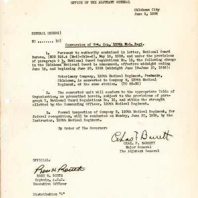 General Order #10 Headquarters Oklahoma National Guard-1938
