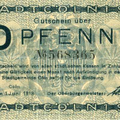 German City of Cologne Ten Pfennig Notgeld-1918