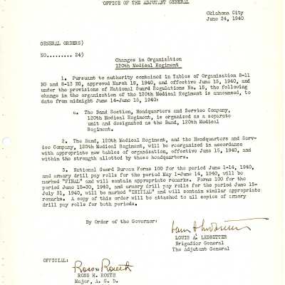 General Order #24 Headquarters Oklahoma National Guard-1940
