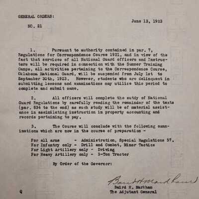 General Order #21 Headquarters Oklahoma National Guard-1923
