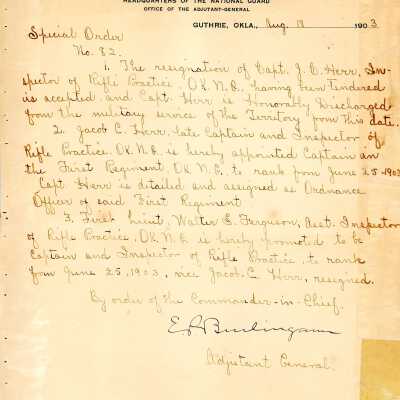 Special Order #82 Headquarters Oklahoma National Guard-1903