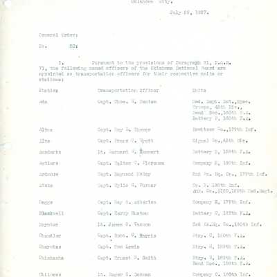General Order #20 Headquarters Oklahoma National Guard-1927