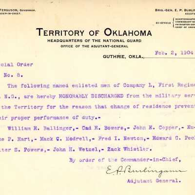 Special Order #8 Headquarters Oklahoma National Guard-1904