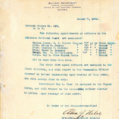 Special Order #115 Headquarters Oklahoma National Guard-1906