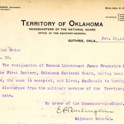 Special Order #22 Headquarters Oklahoma National Guard-1904