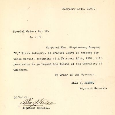 Special Order #12 Headquarters Oklahoma National Guard-1907
