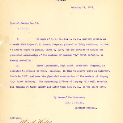 Special Order #19 Headquarters Oklahoma National Guard-1907