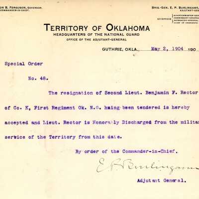 Special Order #48 Headquarters Oklahoma National Guard-1904