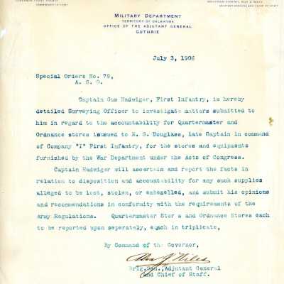 Special Order #79 Headquarters Oklahoma National Guard-1906