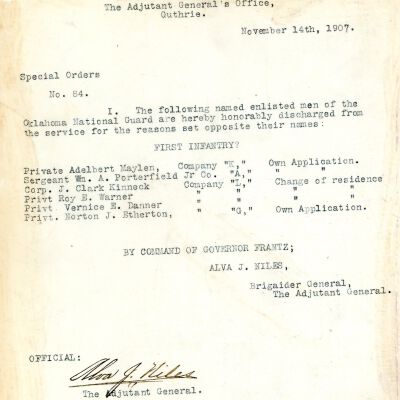 Special Order #84 Headquarters Oklahoma National Guard-1907