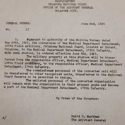 General Order #17 Headquarters Oklahoma National Guard-1925