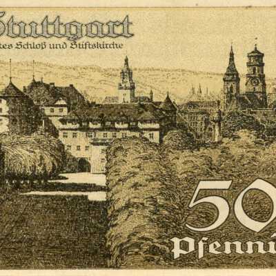 German City of Stuttgart Fifty Pfennig Notgeld