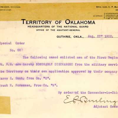 Special Order #88 Headquarters Oklahoma National Guard-1903