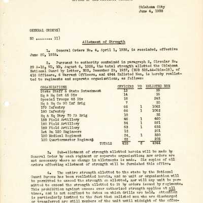 General Order #11 Headquarters Oklahoma National Guard-1938