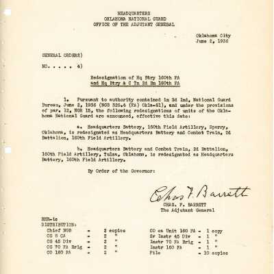 General Order #4 Headquarters Oklahoma National Guard-1936