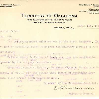Special Order #23 Headquarters Oklahoma National Guard-1904
