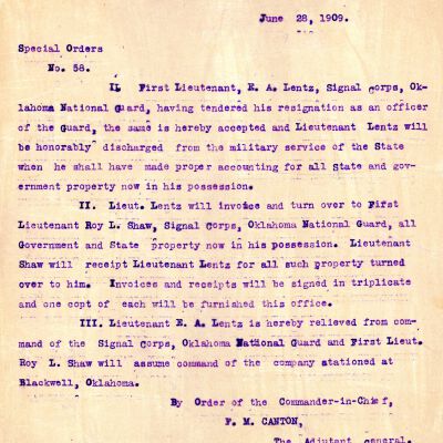 Special Order #58 Headquarters Oklahoma National Guard-1909