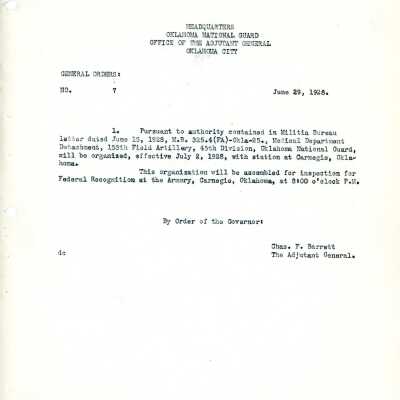 General Order #7 Headquarters Oklahoma National Guard-1928