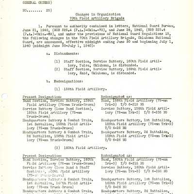 General Order #25 Corrected Headquarters Oklahoma National Guard-1940