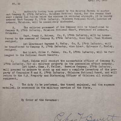 General Order #10 Headquarters Oklahoma National Guard-1922