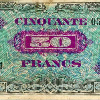 French Fifty Francs Flag Back Type 1944