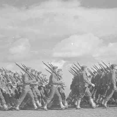Soldiers parading with weapons and shoulder arms