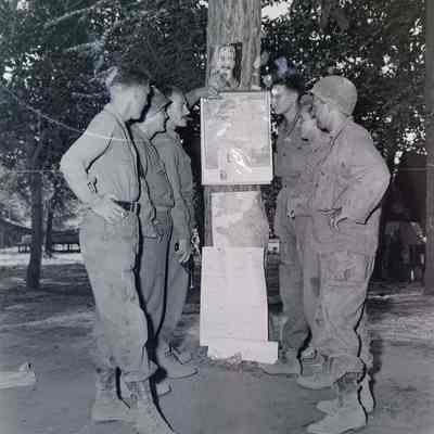 Soldiers standing around tree