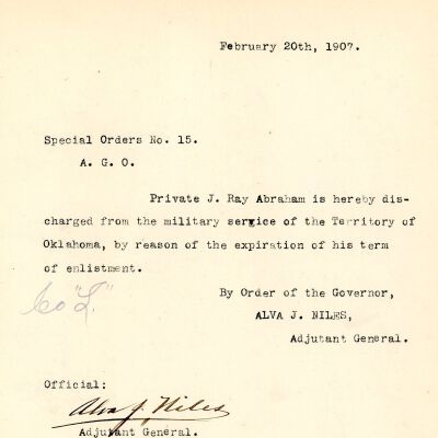 Special Order #15 Headquarters Oklahoma National Guard-1907