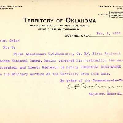Special Order #9 Headquarters Oklahoma National Guard-1904
