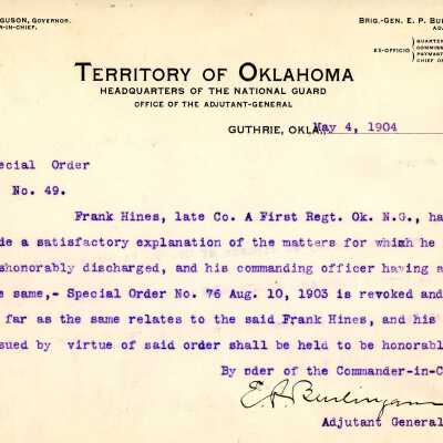 Special Order #49 Headquarters Oklahoma National Guard-1904