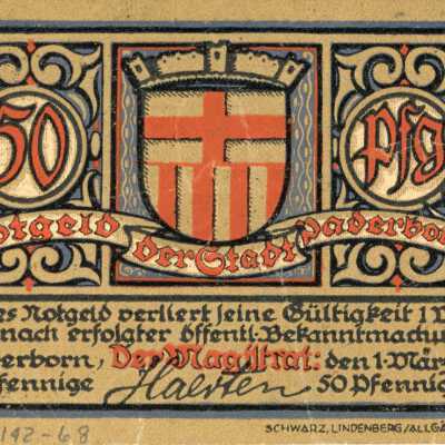 German City of Paderborn Fifty Pfennig Notgeld