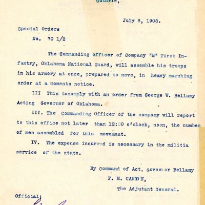 Special Order #70.5 Headquarters Oklahoma National Guard-1908