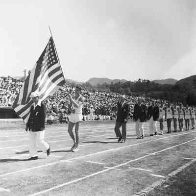 American athletes walk down track