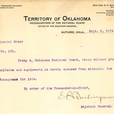 Special Order #101 Headquarters Oklahoma National Guard-1904
