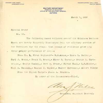 Special Order #33 Headquarters Oklahoma National Guard-1906