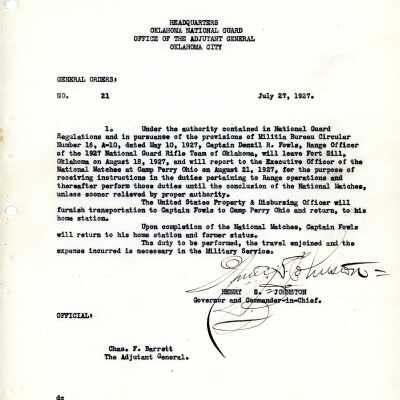 General Order #21 Headquarters Oklahoma National Guard-1927