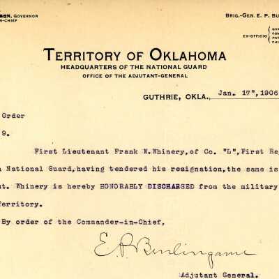 Special Order #9 Headquarters Oklahoma National Guard-1906