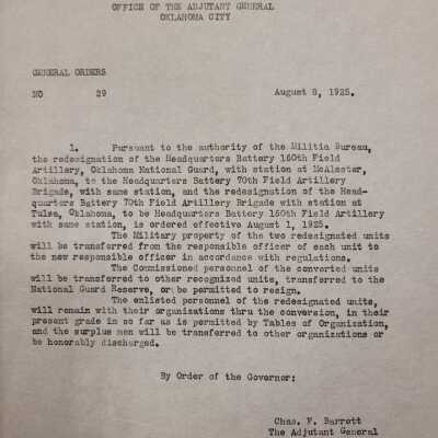 General Order #29 Headquarters Oklahoma National Guard-1925