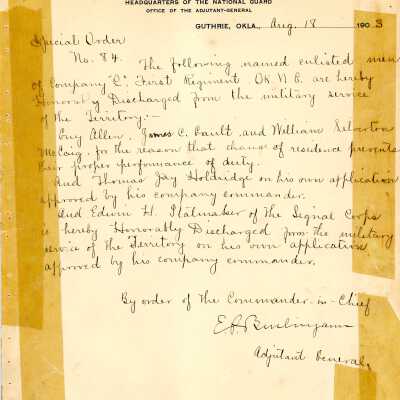 Special Order #84 Headquarters Oklahoma National Guard-1903