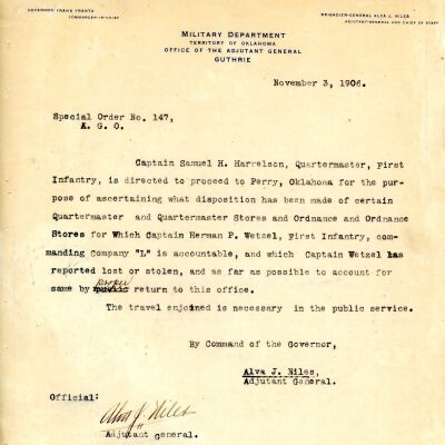 Special Order #147 Headquarters Oklahoma National Guard-1906