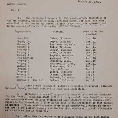 General Order #3 Headquarters Oklahoma National Guard-1921