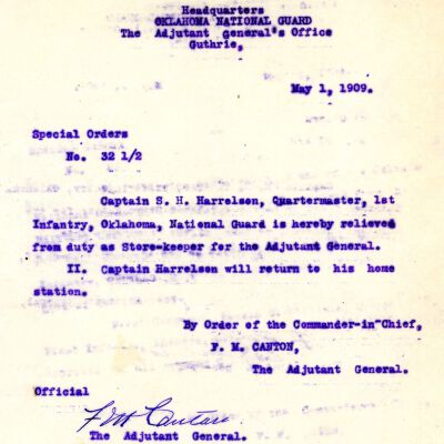 Special Order #32.5 Headquarters Oklahoma National Guard-1909