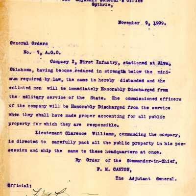 General Order #7 Headquarters Oklahoma National Guard-1909