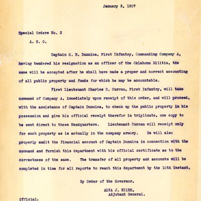 Special Order #2 Headquarters Oklahoma National Guard-1907