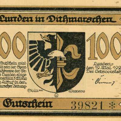 German Municipality of Lunden One Mark Notgeld-1921